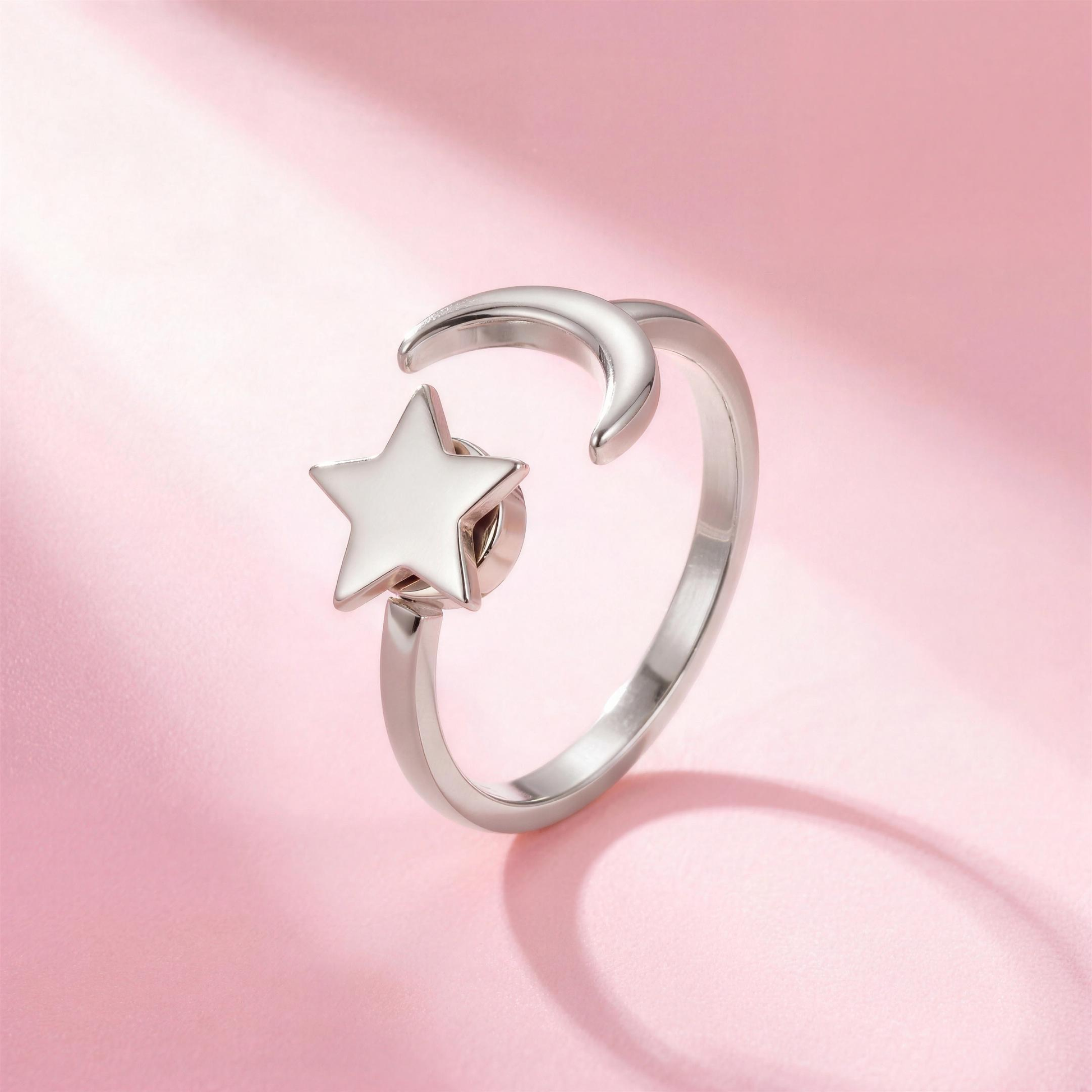 Fidget Moon Star Ring Silber – Anti-Stress Ring mit drehbarem Stern