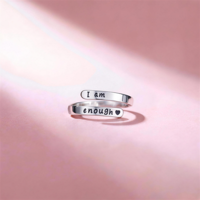 I Am Enough Ring on soft pink background