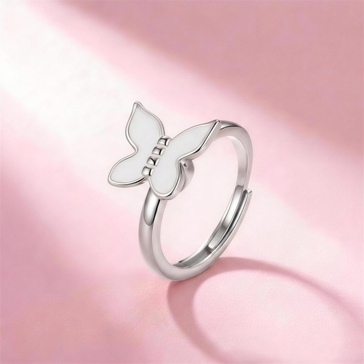 Fidget Butterfly Ring Silber – Anti-Stress Ring mit drehbarem Schmetterling