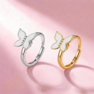 Fidget Butterfly Ring Gold & Silber – Anti-Stress Ringe mit drehbarem Schmetterling